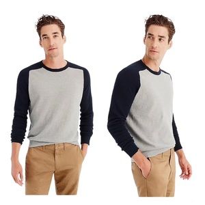 J. Crew Cotton Cashmere Pique Crewneck Baseball Sweater NWT